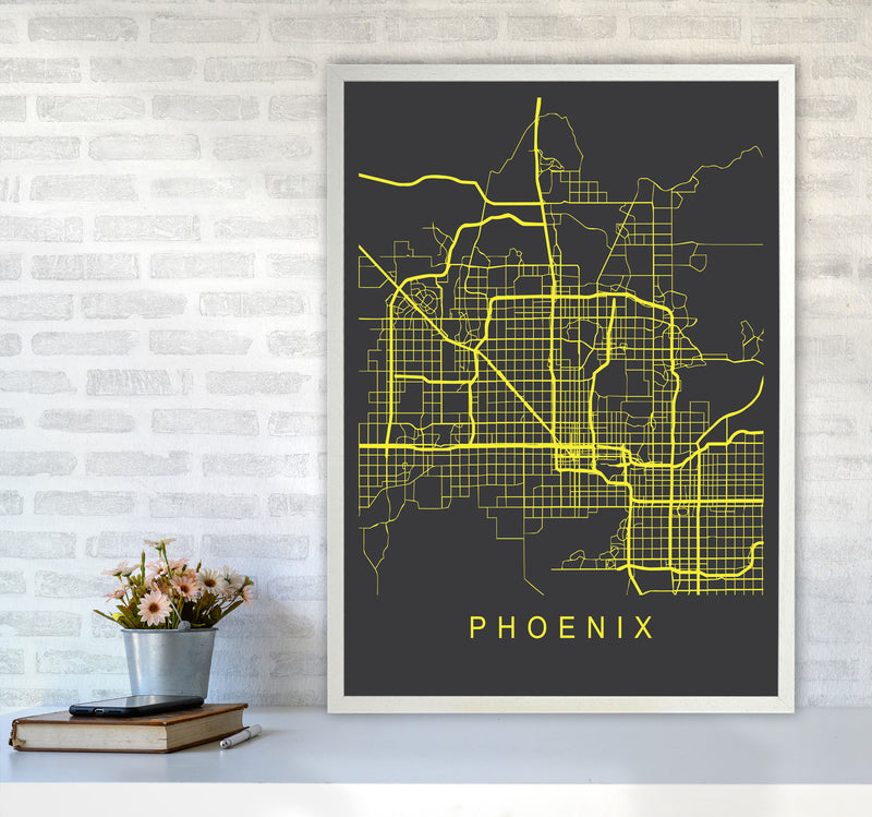 Phoenix Map Neon Art Print by Pixy Paper A1 Oak Frame
