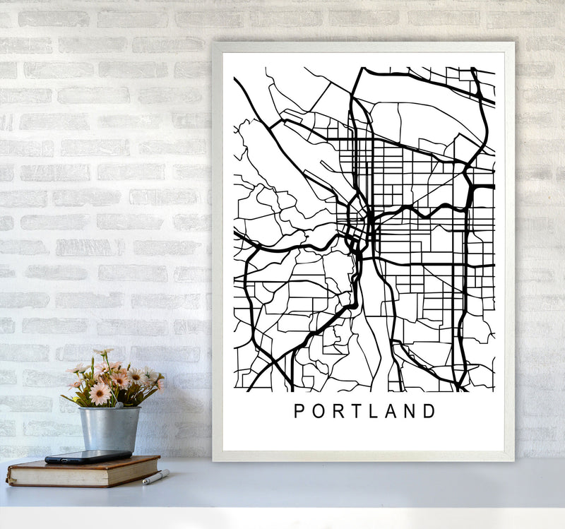 Portland Map Art Print by Pixy Paper A1 Oak Frame