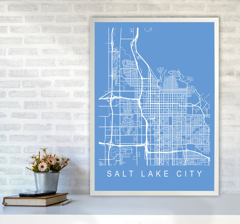 Salt Lake City Map Blueprint Art Print by Pixy Paper A1 Oak Frame