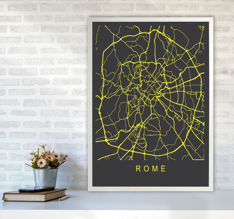 Rome Map Neon Art Print by Pixy Paper A1 Oak Frame