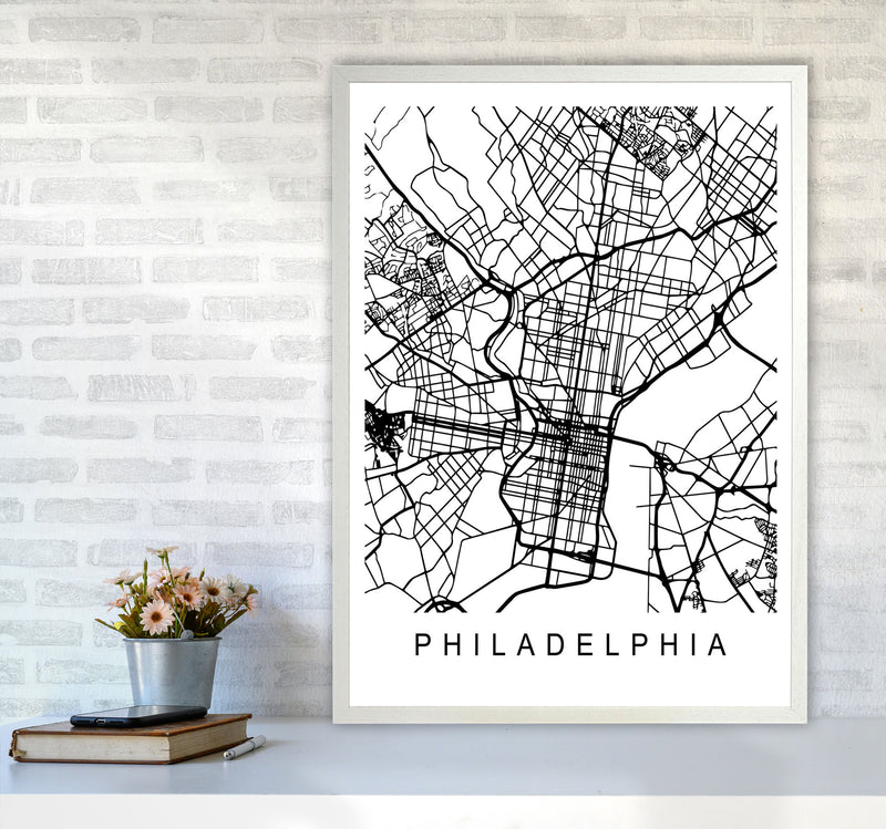 Philadelphia Map Art Print by Pixy Paper A1 Oak Frame