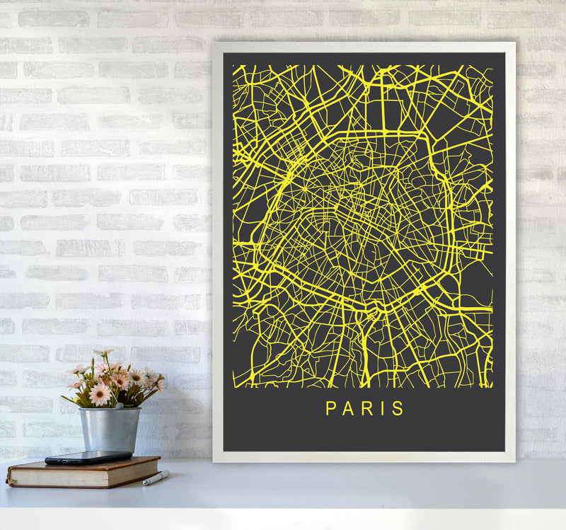 Paris Map Neon Art Print by Pixy Paper A1 Oak Frame