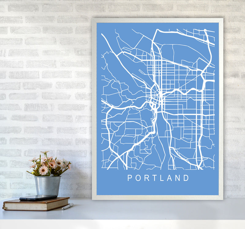 Portland Map Blueprint Art Print by Pixy Paper A1 Oak Frame