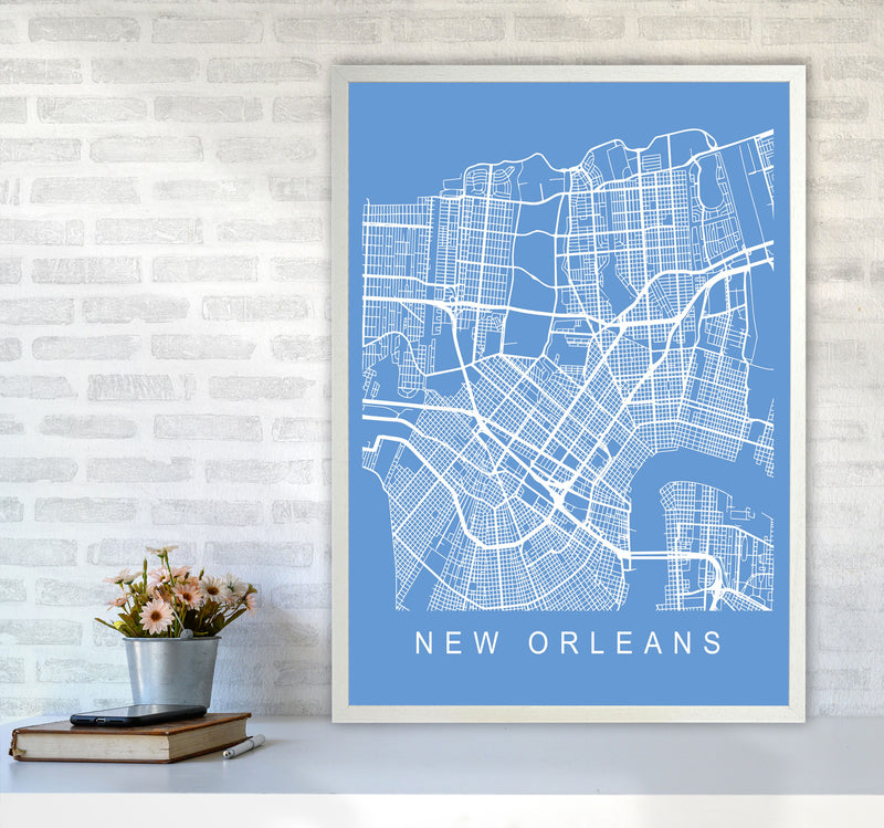 New Orleans Map Blueprint Art Print by Pixy Paper A1 Oak Frame