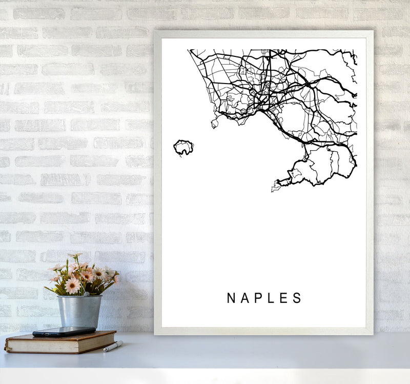 Naples Map Art Print by Pixy Paper A1 Oak Frame