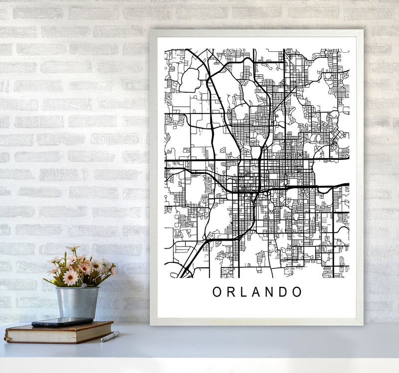 Orlando Map Art Print by Pixy Paper A1 Oak Frame