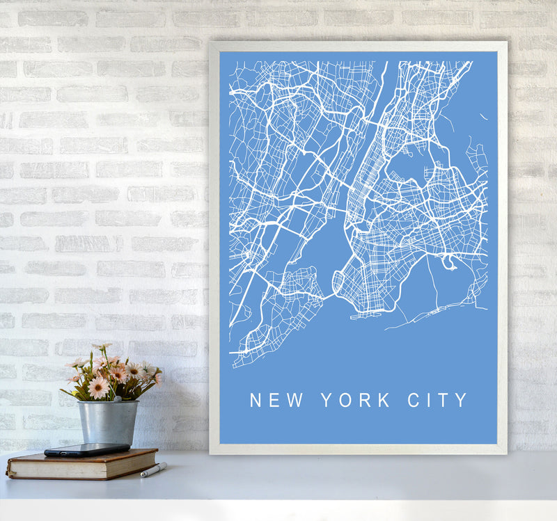 New York City Map Blueprint Art Print by Pixy Paper A1 Oak Frame