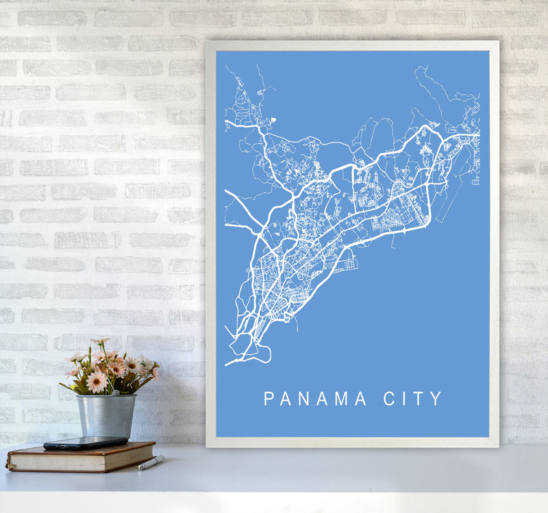 Panama City Map Blueprint Art Print by Pixy Paper A1 Oak Frame