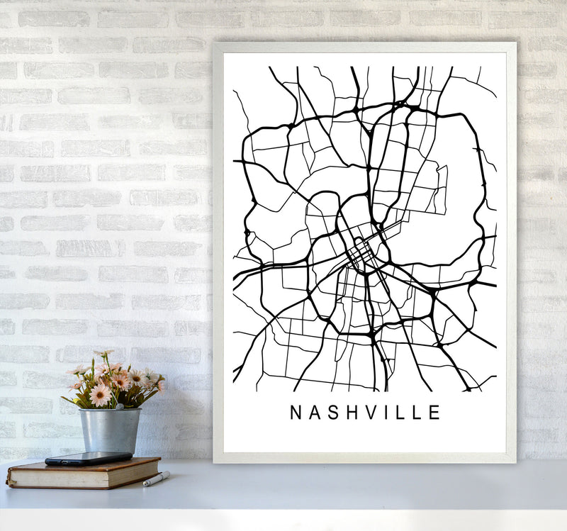 Nashville Map Art Print by Pixy Paper A1 Oak Frame