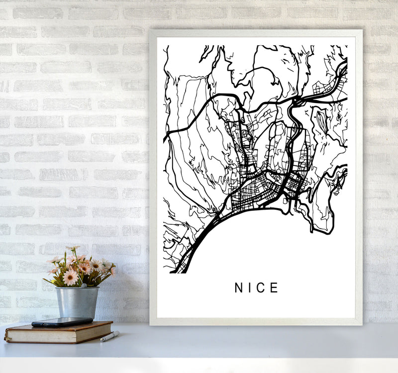 Nice Map Art Print by Pixy Paper A1 Oak Frame