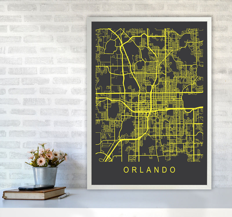 Orlando Map Neon Art Print by Pixy Paper A1 Oak Frame