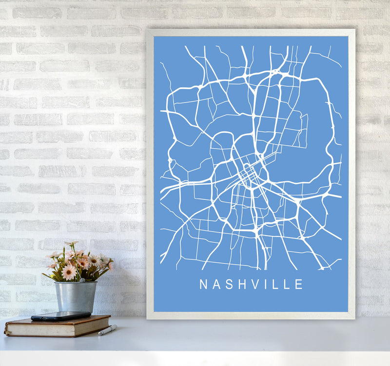 Nashville Map Blueprint Art Print by Pixy Paper A1 Oak Frame