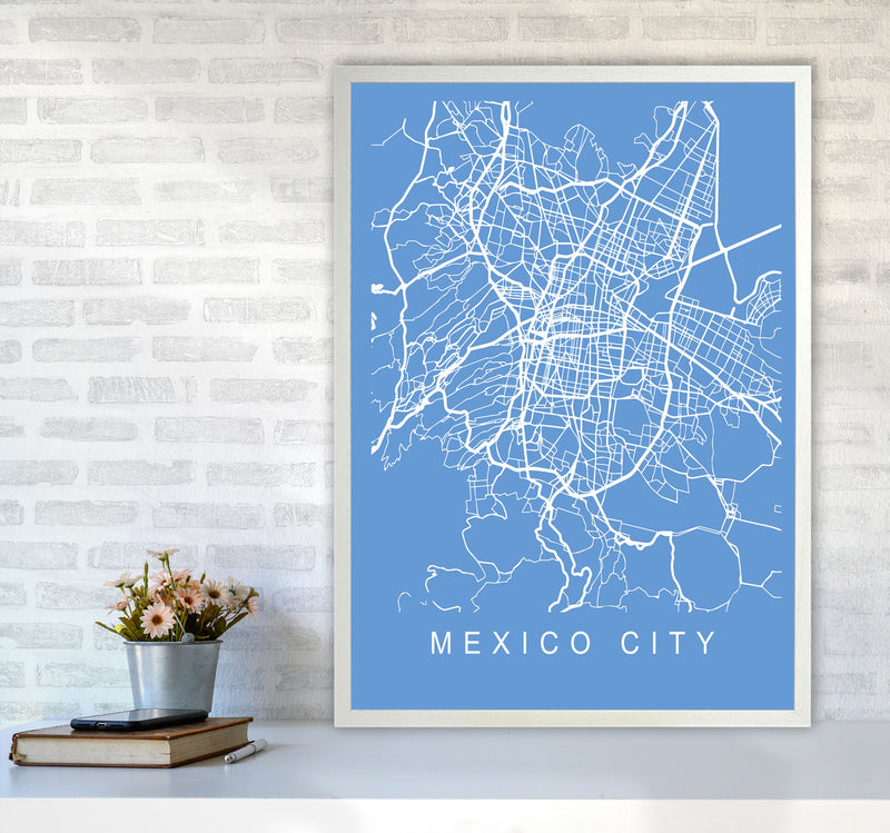 Mexico City Map Blueprint Art Print by Pixy Paper A1 Oak Frame