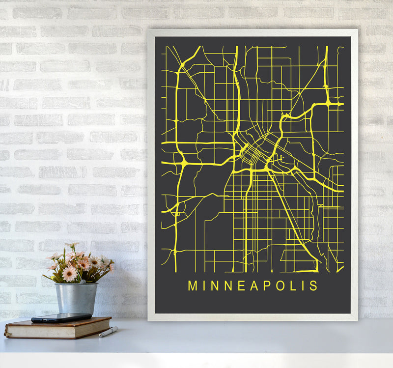 Minneapolis Map Neon Art Print by Pixy Paper A1 Oak Frame