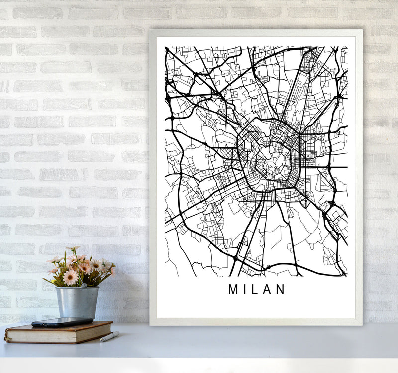Milan Map Art Print by Pixy Paper A1 Oak Frame