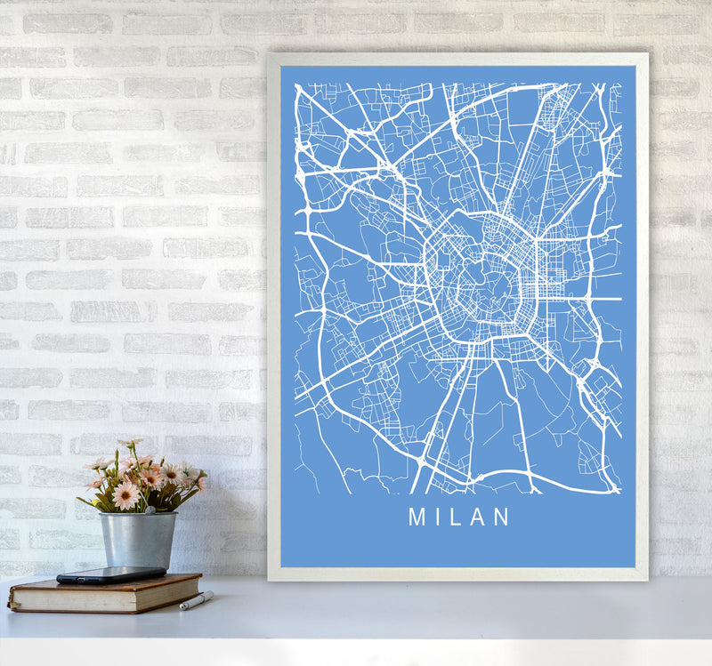 Milan Map Blueprint Art Print by Pixy Paper A1 Oak Frame