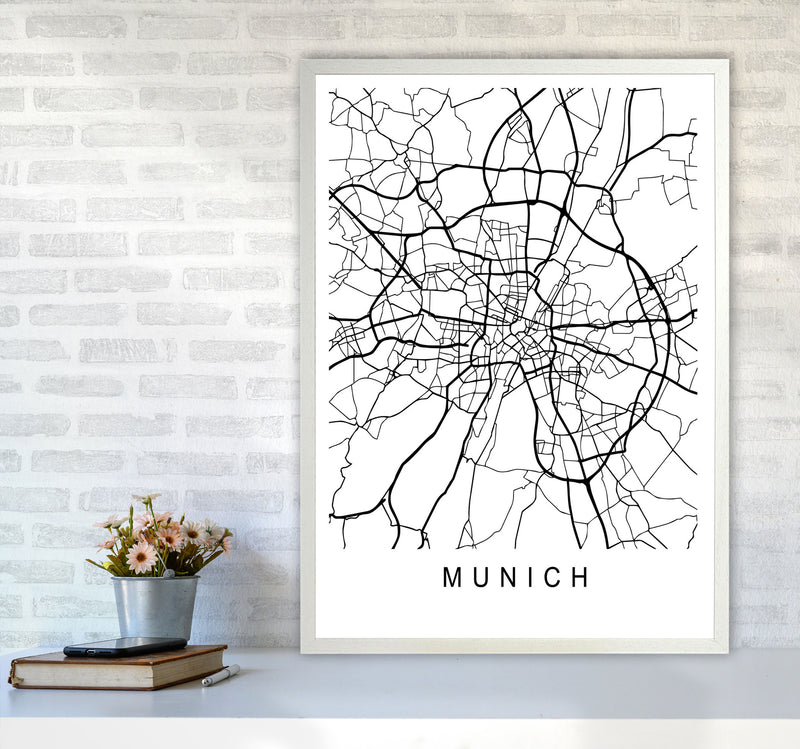 Munich Map Art Print by Pixy Paper A1 Oak Frame