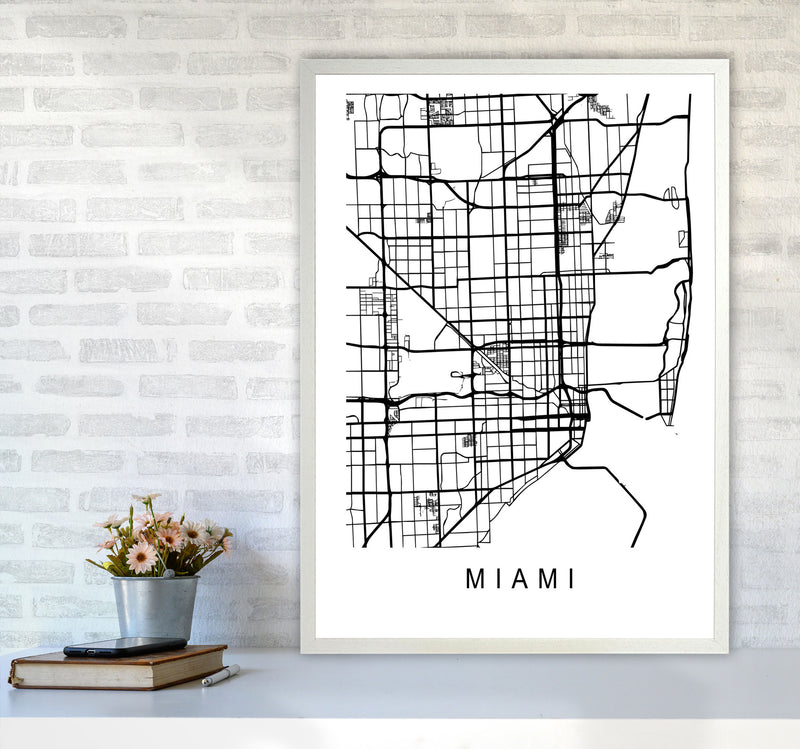 Miami Map Art Print by Pixy Paper A1 Oak Frame
