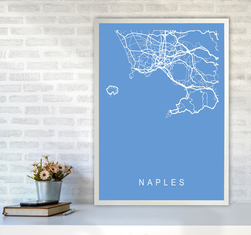 Naples Map Blueprint Art Print by Pixy Paper A1 Oak Frame