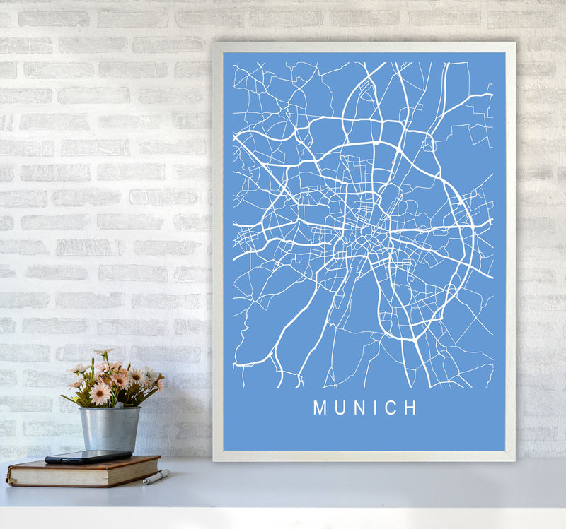 Munich Map Blueprint Art Print by Pixy Paper A1 Oak Frame