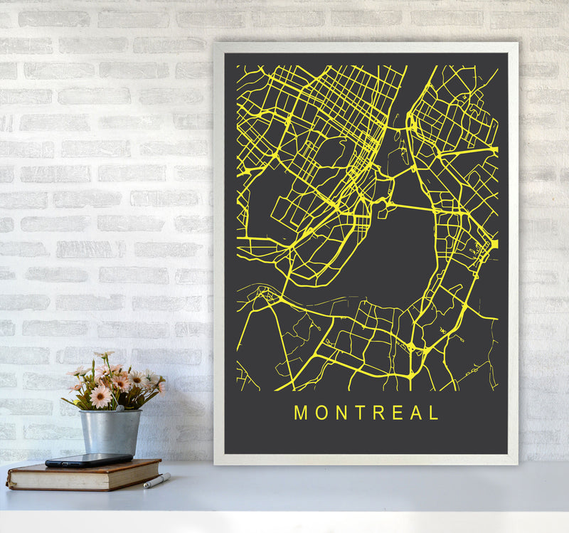 Montreal Map Neon Art Print by Pixy Paper A1 Oak Frame