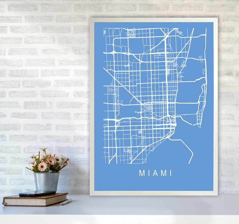 Miami Map Blueprint Art Print by Pixy Paper A1 Oak Frame