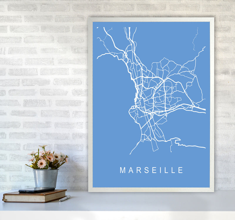 Marseille Map Blueprint Art Print by Pixy Paper A1 Oak Frame