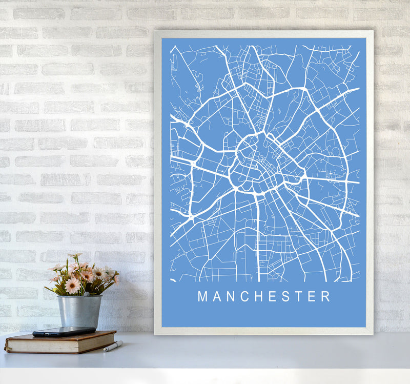 Manchester Map Blueprint Art Print by Pixy Paper A1 Oak Frame