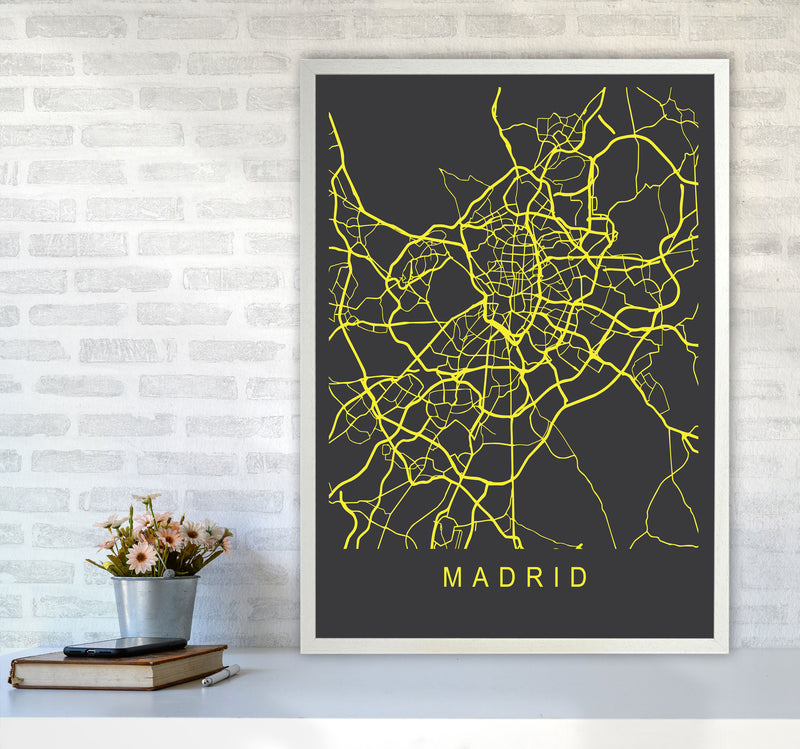 Madrid Map Neon Art Print by Pixy Paper A1 Oak Frame