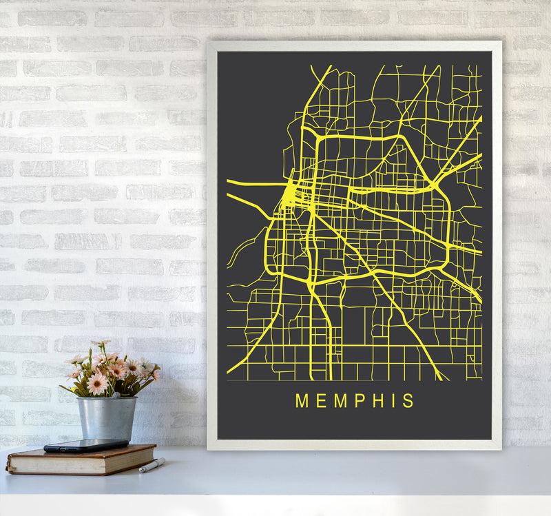 Memphis Map Neon Art Print by Pixy Paper A1 Oak Frame