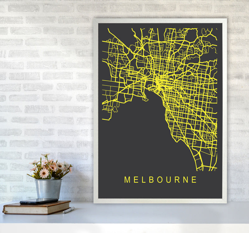Melbourne Map Neon Art Print by Pixy Paper A1 Oak Frame