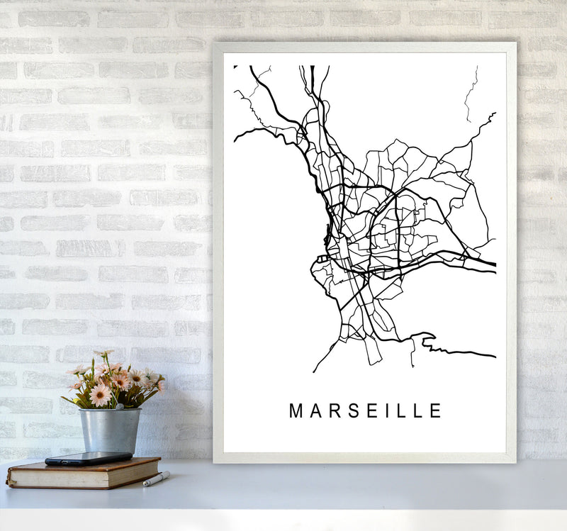 Marseille Map Art Print by Pixy Paper A1 Oak Frame