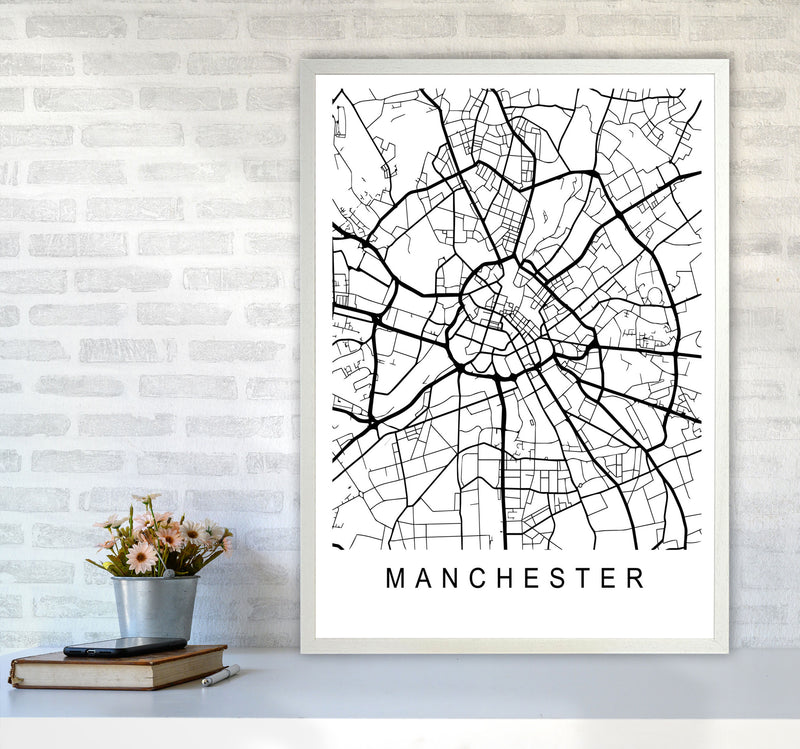Manchester Map Art Print by Pixy Paper A1 Oak Frame