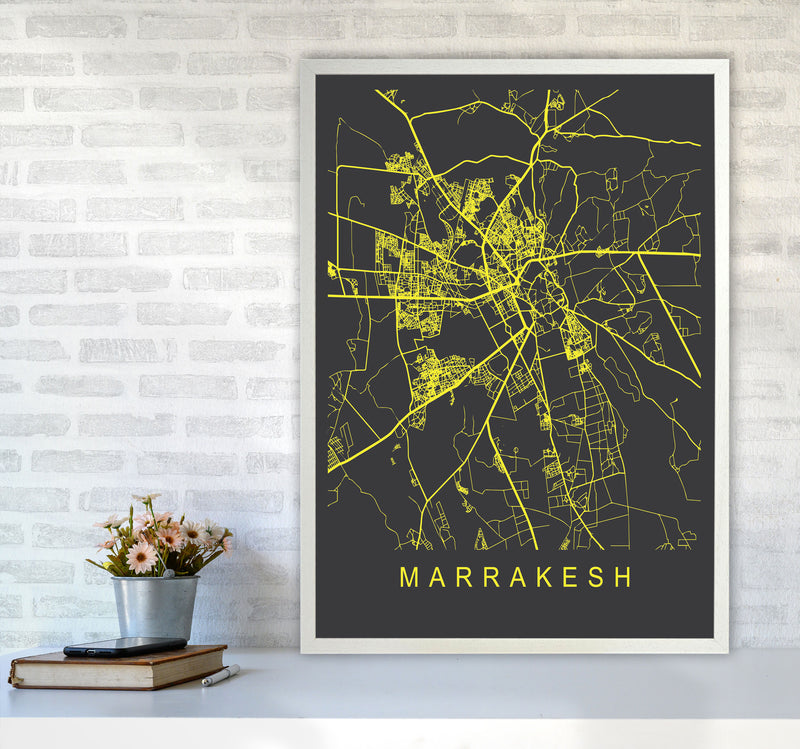 Marrakesh Map Neon Art Print by Pixy Paper A1 Oak Frame