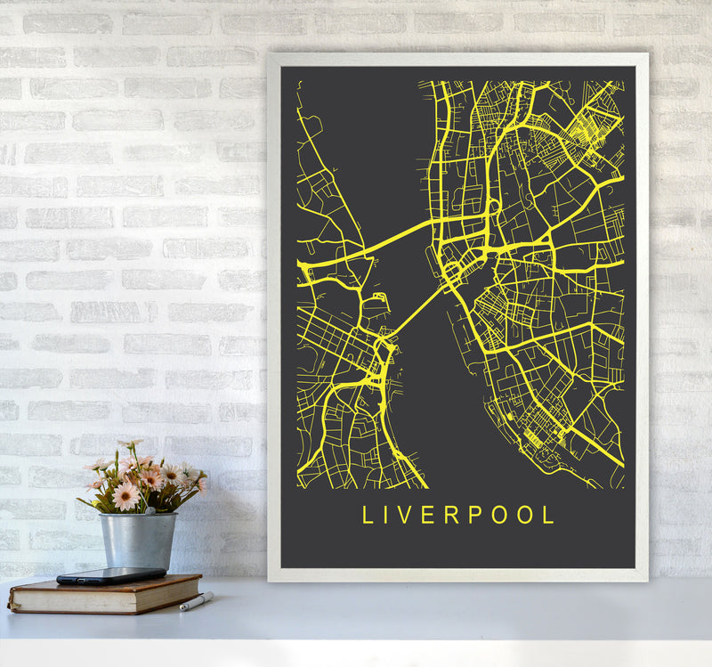 Liverpool Map Neon Art Print by Pixy Paper A1 Oak Frame