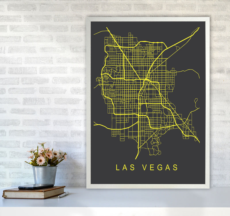 Las Vegas Map Neon Art Print by Pixy Paper A1 Oak Frame