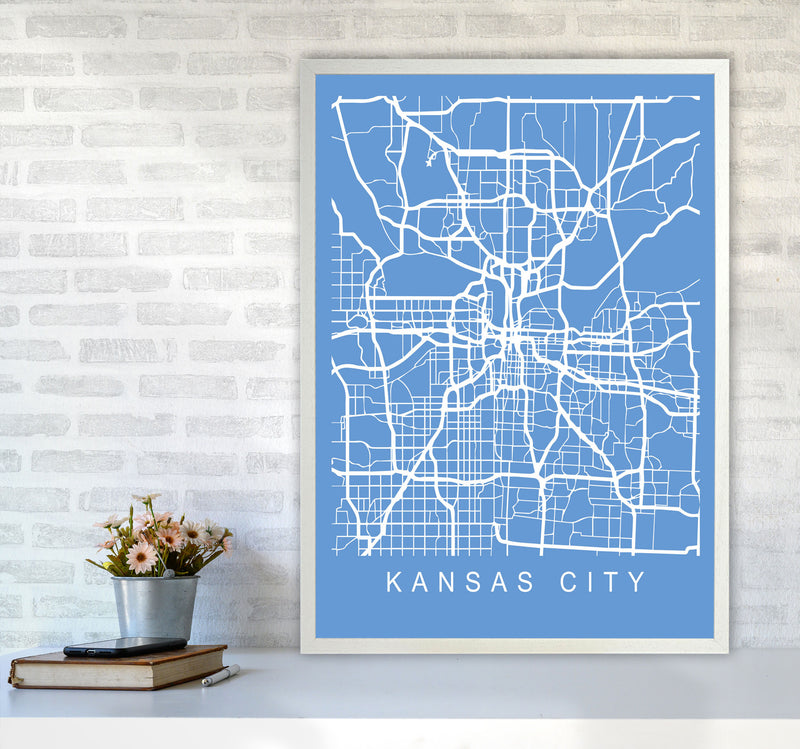 Kansas Map Blueprint Art Print by Pixy Paper A1 Oak Frame