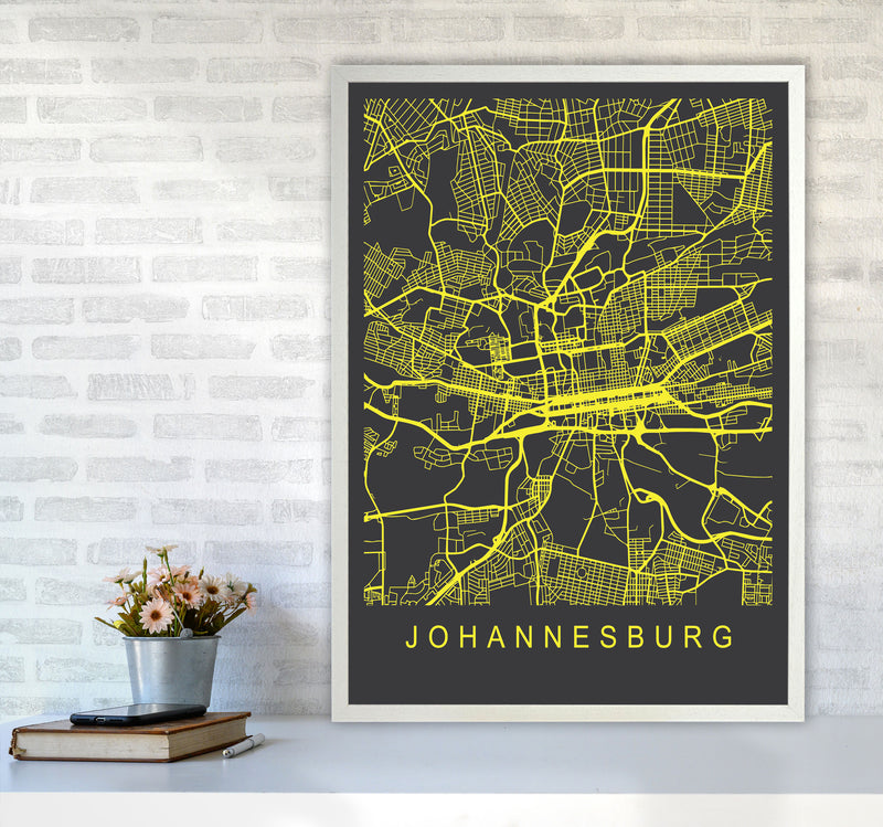 Johannesburg Map Neon Art Print by Pixy Paper A1 Oak Frame