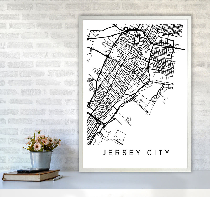Jersey City Map Art Print by Pixy Paper A1 Oak Frame