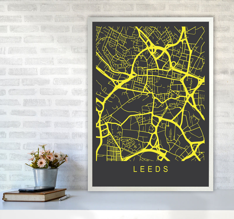Leeds Map Neon Art Print by Pixy Paper A1 Oak Frame