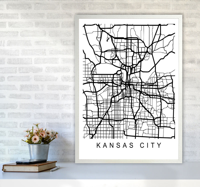 Kansas City Map Art Print by Pixy Paper A1 Oak Frame