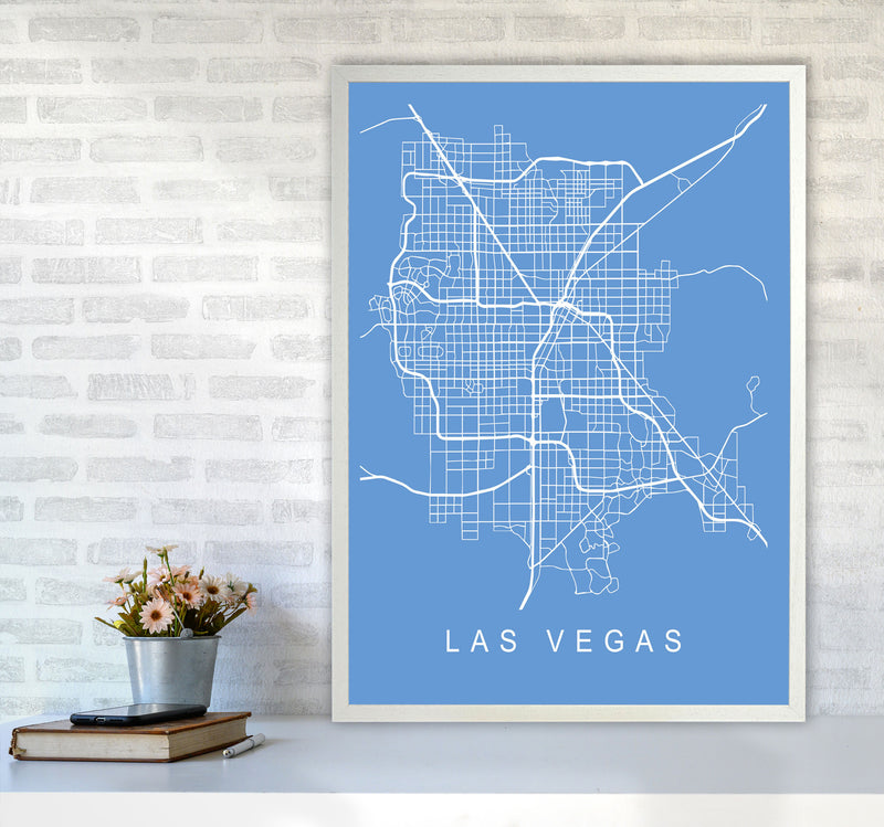 Las Vegas Map Blueprint Art Print by Pixy Paper A1 Oak Frame