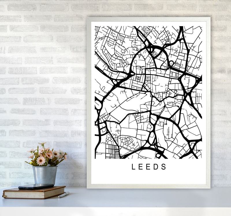 Leeds Map Art Print by Pixy Paper A1 Oak Frame