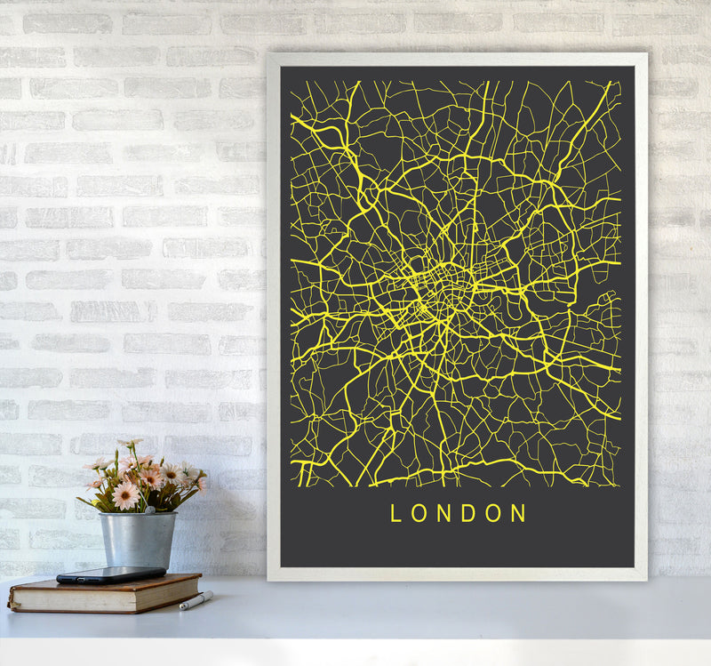 London Map Neon Art Print by Pixy Paper A1 Oak Frame