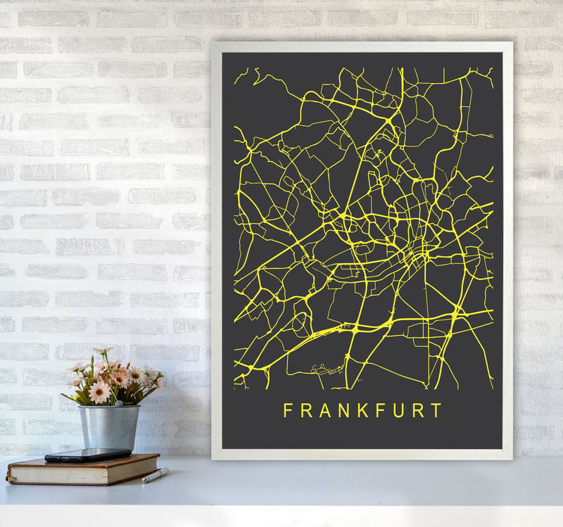 Frankfurt Map Neon Art Print by Pixy Paper A1 Oak Frame