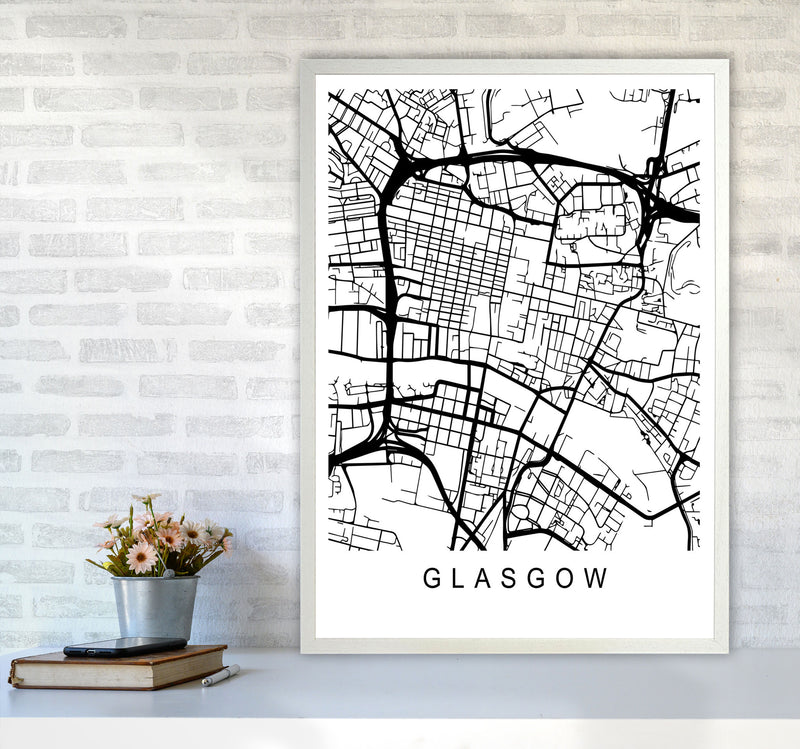Glasgow Map Art Print by Pixy Paper A1 Oak Frame