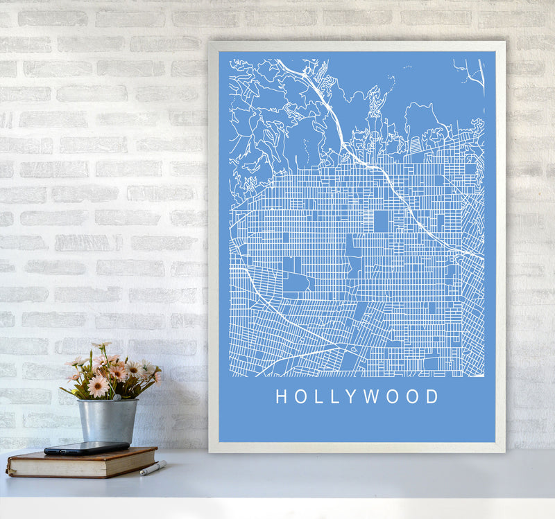 Hollywood Map Blueprint Art Print by Pixy Paper A1 Oak Frame