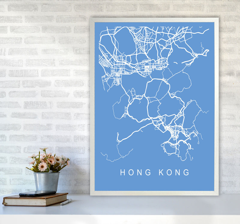 Hong Kong Map Blueprint Art Print by Pixy Paper A1 Oak Frame