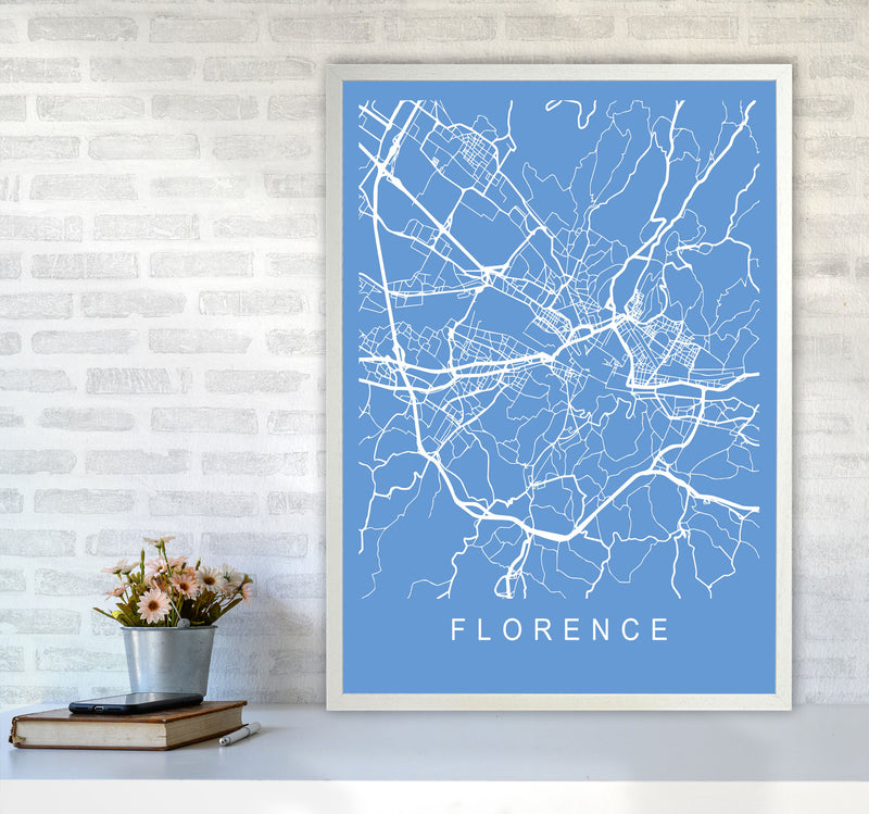 Florence Map Blueprint Art Print by Pixy Paper A1 Oak Frame