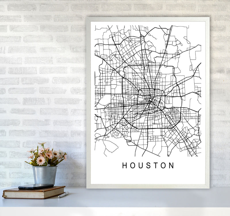 Houston Map Art Print by Pixy Paper A1 Oak Frame